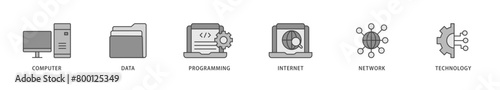 Information technology icons set collection illustration of internet, technology, network, programming, data, computer icon live stroke and easy to edit 