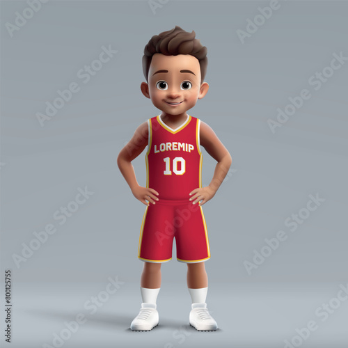 3d cartoon young basketball player in team kit Atlanta