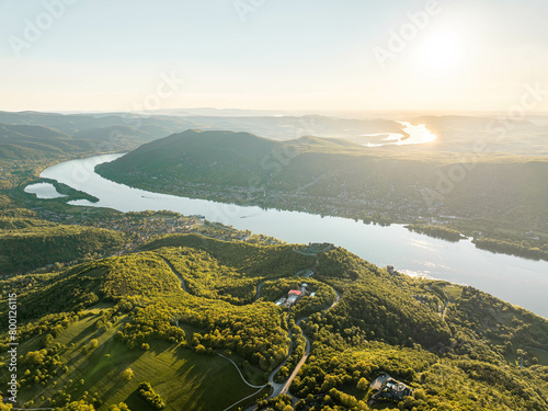 The Danube River in Sunset in Hungary, Visegrad