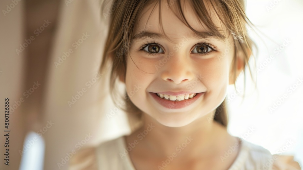 Beautiful white teeth and smiling face of a little girl Beautiful white teeth and smiling face of a little girl