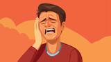 Man suffering from toothache on color background Vector