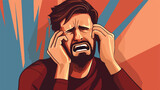 Man suffering from toothache on color background Vector