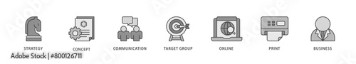 Marketing mix icons set collection illustration of product, price, place, and promotion icon live stroke and easy to edit 