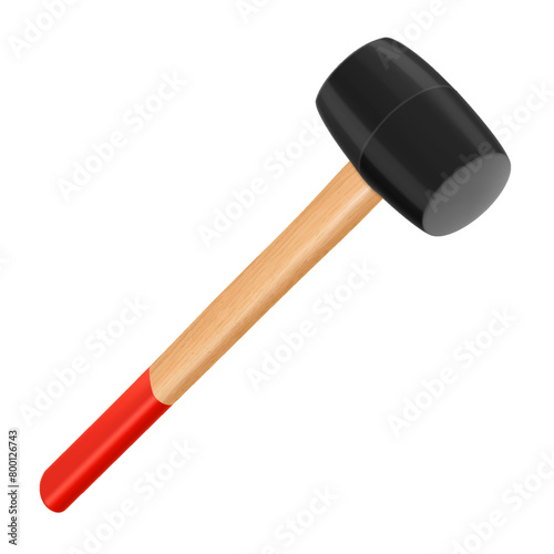Rubber mallet with wooden handle, isolated on white background. Tile hammer. Hand tools for laying tiles and stones. Tool for straightening work. Tile hammer. Realistic 3d vector illustration