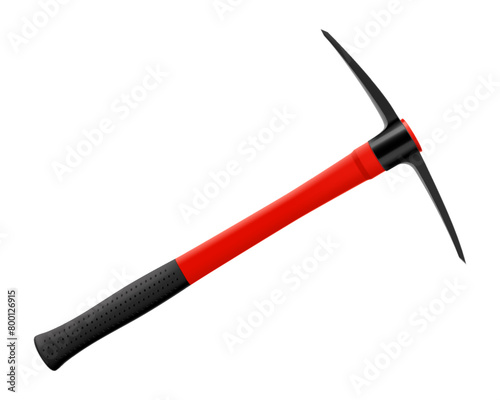 Pickaxe hammer or pick axe isolated on white background. Geological rock pick hammer. Hand percussion tool for master stonemasons, builders, sculptors for processing of stone. Realistic 3D vector