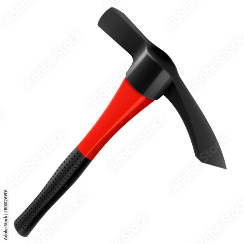 Pickaxe hammer isolated on white background. Rock hammer tool. Hand percussion tool for master stonemasons, builders, sculptors for processing various types of stone. Realistic 3D vector illustration