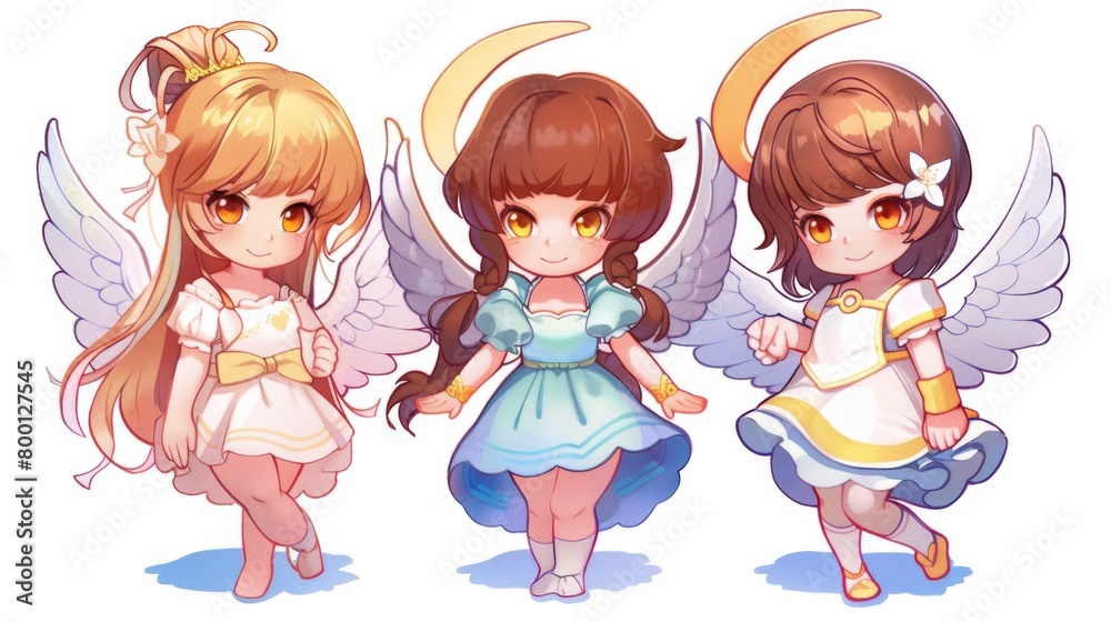 Collection sets of cute cartoon character angel with wings Collection sets of cute cartoon character angel with wings