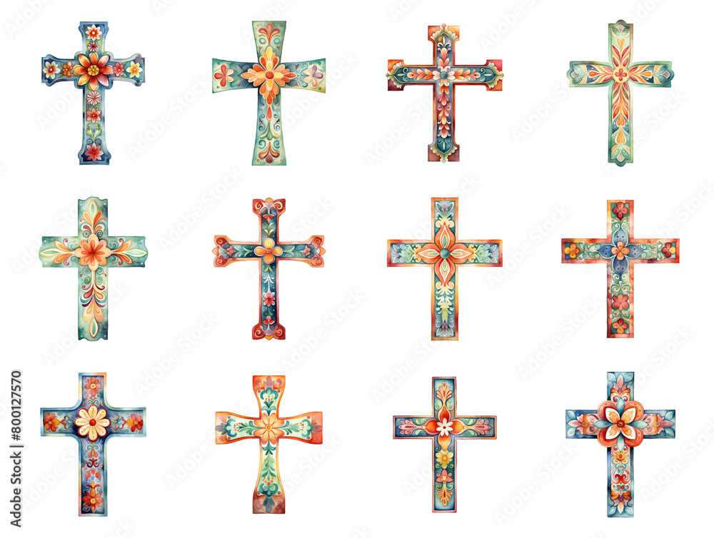 Colorful Flowers Adorning Crosses, Offering a Beautiful Memorial Decoration