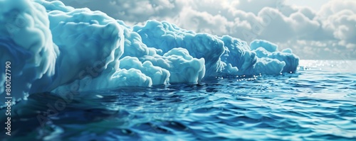 Deep blue icebergs in a serene ocean under cloudy skies: Visualizing the beauty and changes in Arctic regions photo