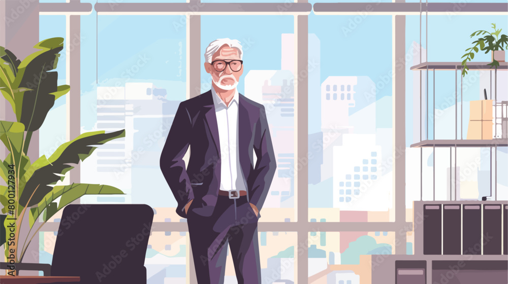 Mature businessman near window in office Vector illustration
