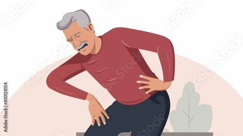Mature man suffering from background pain on white background