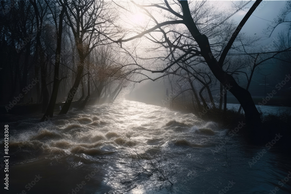 Naklejka premium 川, 大河, 水, 洪水, 山, 河川, 水面, 災害, river, big river, water, flood, mountain, riverine, water surface, disaster