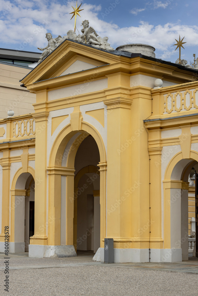 Fototapeta premium Baroque Melk Abbey on hill above town, main entrance, Melk, Austria
