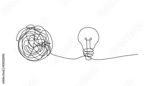 Creative Concept of Complicated line Turn to A Glowing Light Bulb. 