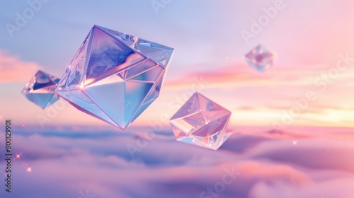 Serene Sky with Floating Crystal Polyhedra at Dusk