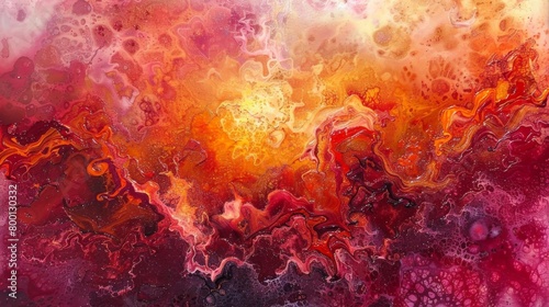 Vibrant Red and Orange Abstract Acrylic Pour Art