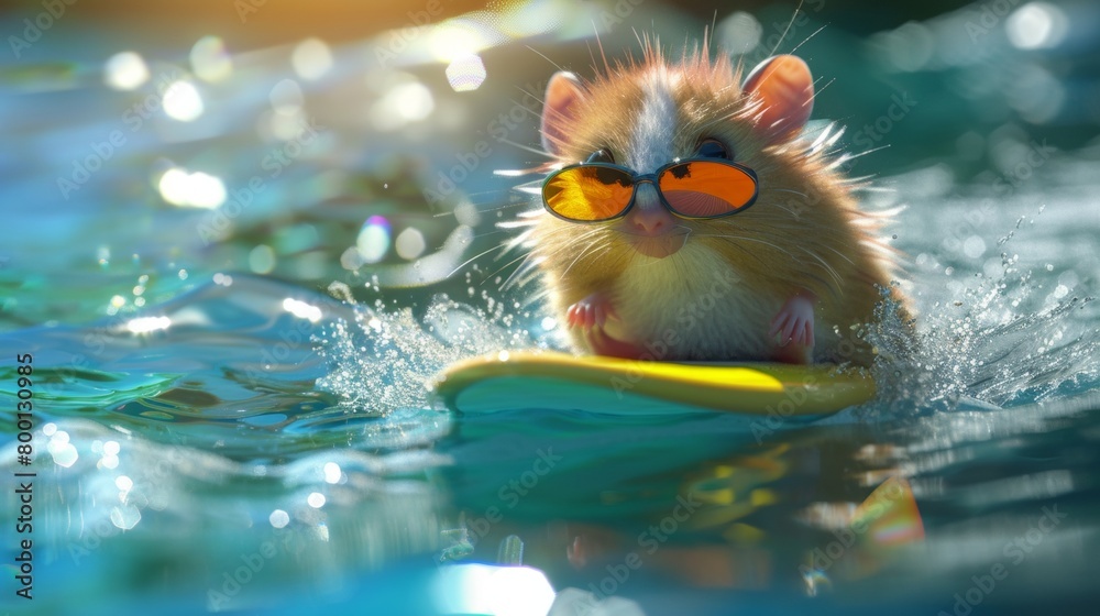 Fototapeta premium Cute hamster swimming in water. 3D vector illustration.
