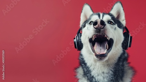 Portrait of a laughing funny Husky dog over plain background