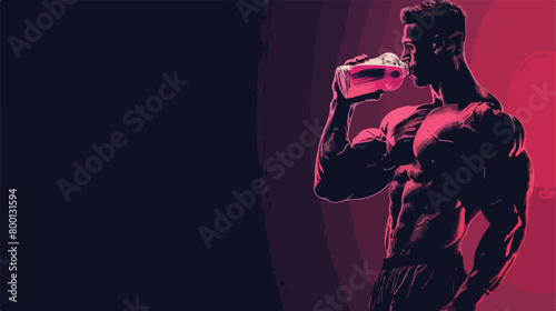 Male bodybuilder with protein shake on dark background