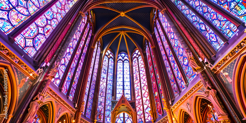 Catedral Gótica Clássica com Vitrais Intrincados