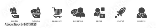 Angel investor icons set collection illustration of capital, funding, commerce, depositor, advice, startup and business icon live stroke and easy to edit  photo