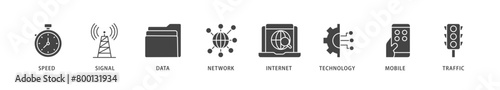 5G icons set collection illustration of speed, signal, data, network, internet, technology, mobile and traffic icon live stroke and easy to edit 