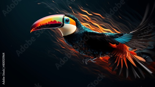 Dynamic 3D graphic of a toucan midflight capturing the motion and energy perfect for sports brands or motivational posters photo