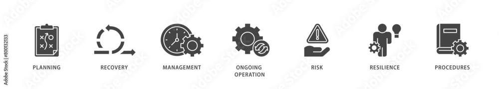 Business continuity icons set collection illustration of management, ongoing operation, risk, resilience, and procedures icon live stroke and easy to edit Business continuity icons set collection illustration of management, ongoing operation, risk, resilience, and procedures icon live stroke and easy to edit