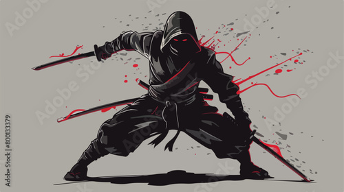 Male ninja with shuriken's on grey background Vector