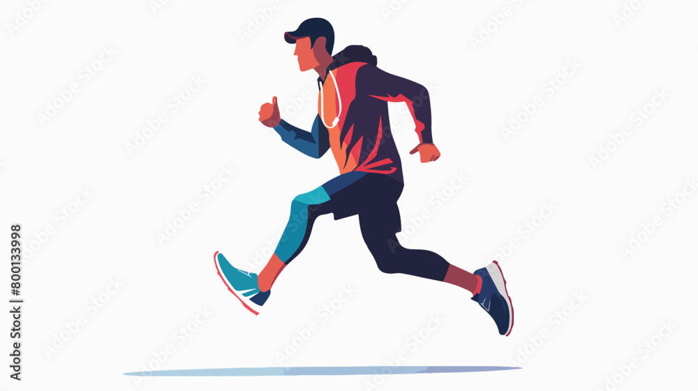 Male runner checking pulse on white background Vector