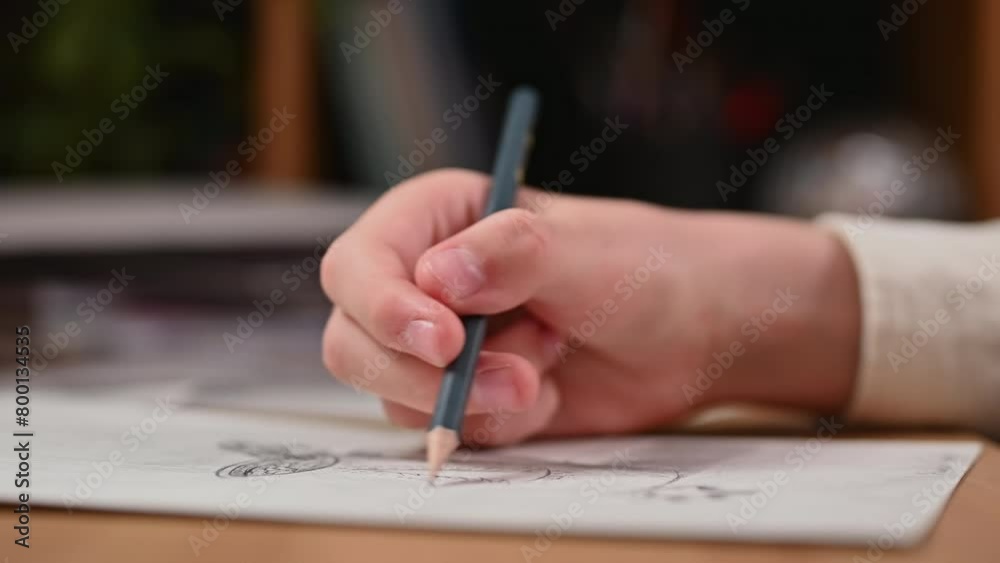 close-up: side view of a hand writing and drawing with a pencil on white paper. close-up: side view of a hand writing and drawing with a pencil on white paper.