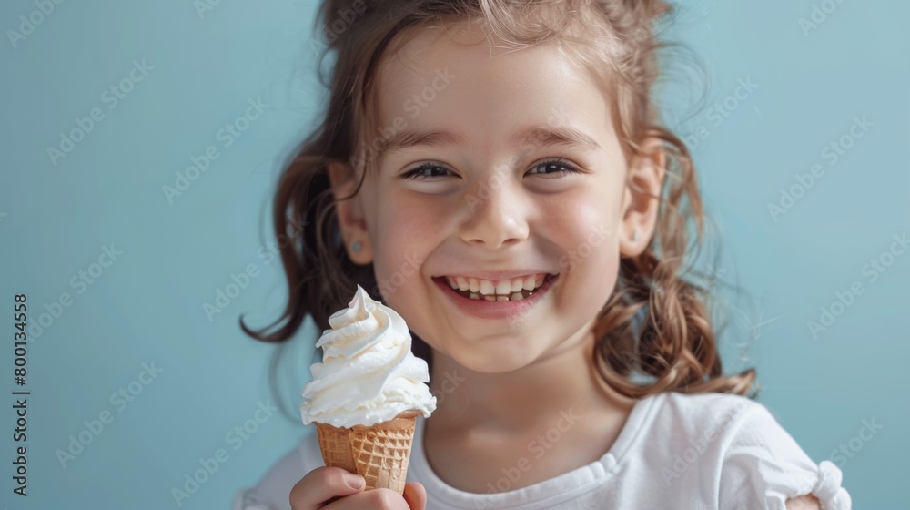 Happy little child holding an ice cream