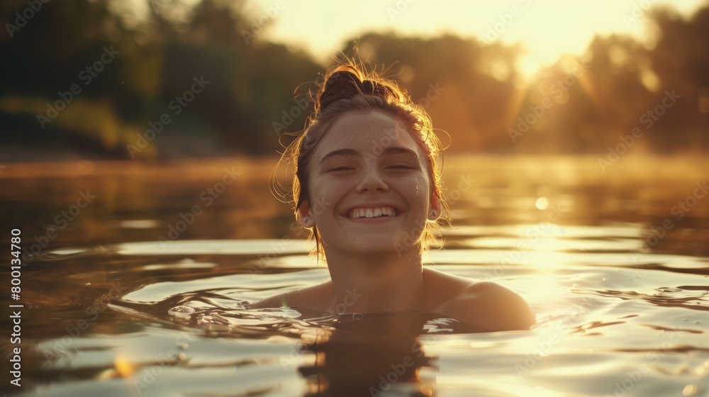 Portrait of a smiling female swimmer in water in pool