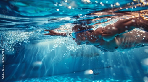 An athlete swimming in water with water splash in pool