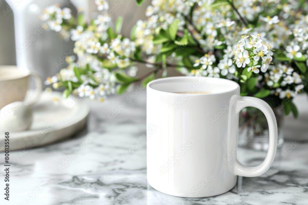 White Blank Mug Mockup in Photographic Scene created with Generative AI White Blank Mug Mockup in Photographic Scene created with Generative AI