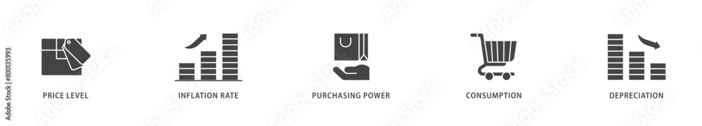 Inflation icons set collection illustration of computer, data ...