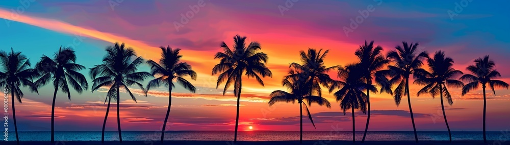 Palm trees silhouette vibrant sunset