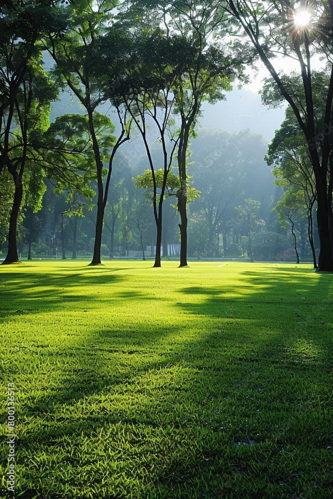 Panoramic park scenery soft daylight