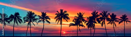 Palm trees silhouette vibrant sunset
