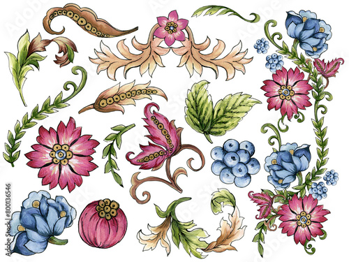 Digital Baroque Jacobean elements  motif design illustration artwork