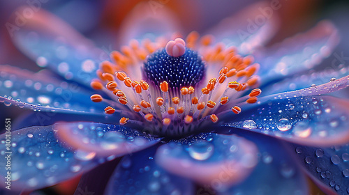 A close-up of intricate patterns on the petals of a blooming passionflower photo