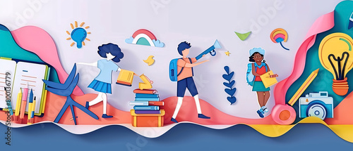 Education and Learning concept. Paper art style. Vector Illustration.