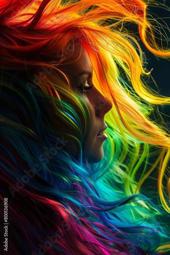 Woman with vibrant hair flowing motion