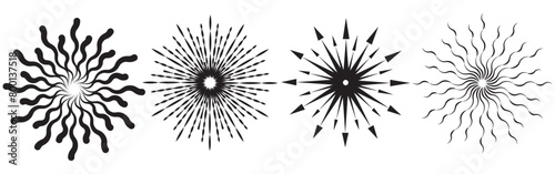 Set of sunburst element. Radial stripes. Collection of ray. Vector design element. Sunburst element radial stripes or sunburst backgrounds. Set of sunburst element. Radial stripes. Collection of ray. 