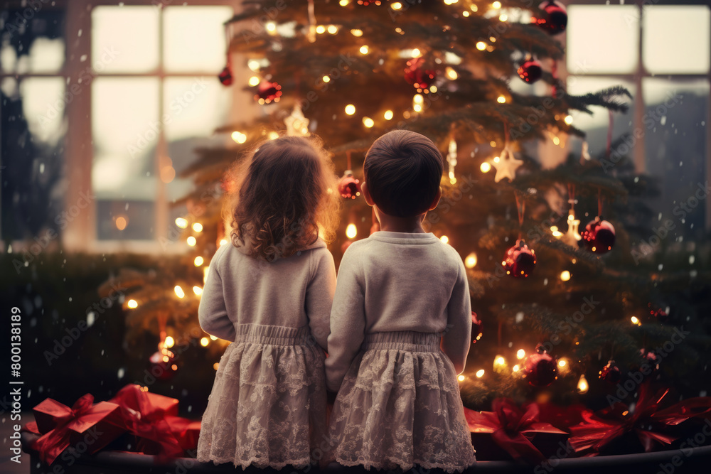 子供, 男の子, 女の子, 子供の後ろ姿, クリスマス, クリスマスツリー, デコレーション, 祝い, children, boy, girl, children's back, christmas, christmas tree, decorations, celebration 子供, 男の子, 女の子, 子供の後ろ姿, クリスマス, クリスマスツリー, デコレーション, 祝い, children, boy, girl, children's back, christmas, christmas tree, decorations, celebration