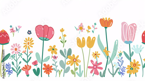 Seamless pattern with flowers and plants. Vector illustration in cartoon style.