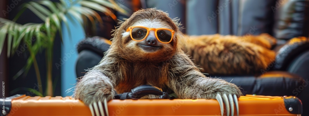 Naklejka premium sloth in glasses. selective focus