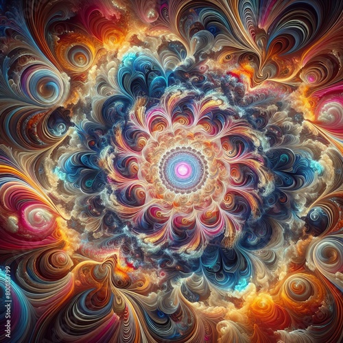 A psychedelic trance art background of swirling colors and hypno photo