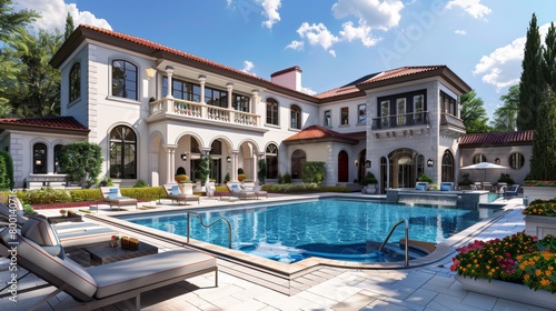 Swimming pool of a large mansion.