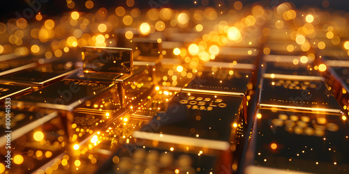 Interconnected Golden Isometric Bars with bokeh background, Golden Isometric Bars